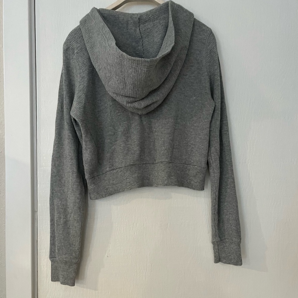 Aritzia Tna Heather Dover Gray Waffle Zip Hoodie Cropped XS - Picture 5 of 6